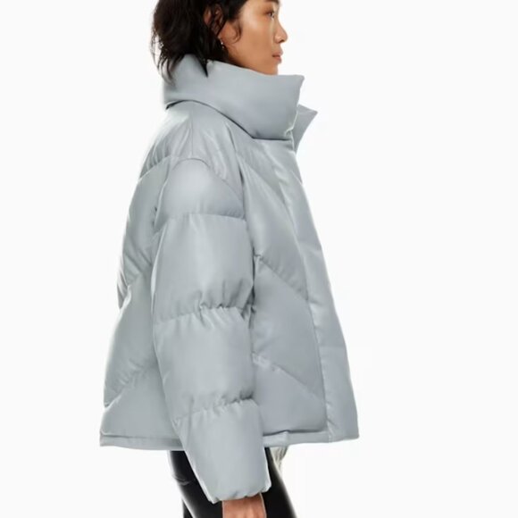 Aritzia Wilfred The Cloud Super Puff Vegan Leather Down Puffer Jacket XXS Gray - Picture 4 of 11